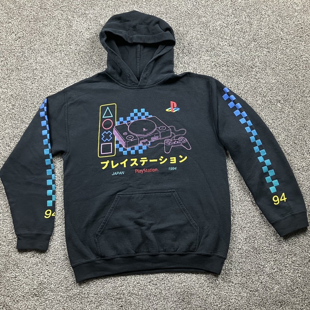 Playstation Sweatshirt Adult Medium Black Japan Logo Hoodie Fleece Pullover Mens